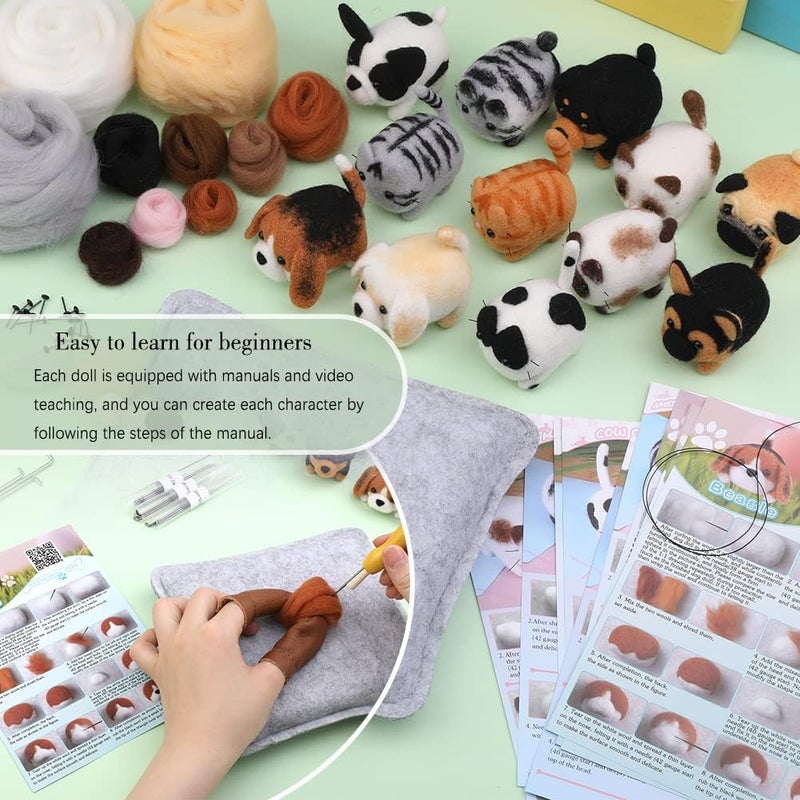 Mayboos Needle Felting Kit, 12 Pieces Doll Making Wool Needle Felting Starter Kit with Instruction, Felting Foam Mat and DIY Needle Felting Supply for DIY Craft Animal Home Decoration - Image 3